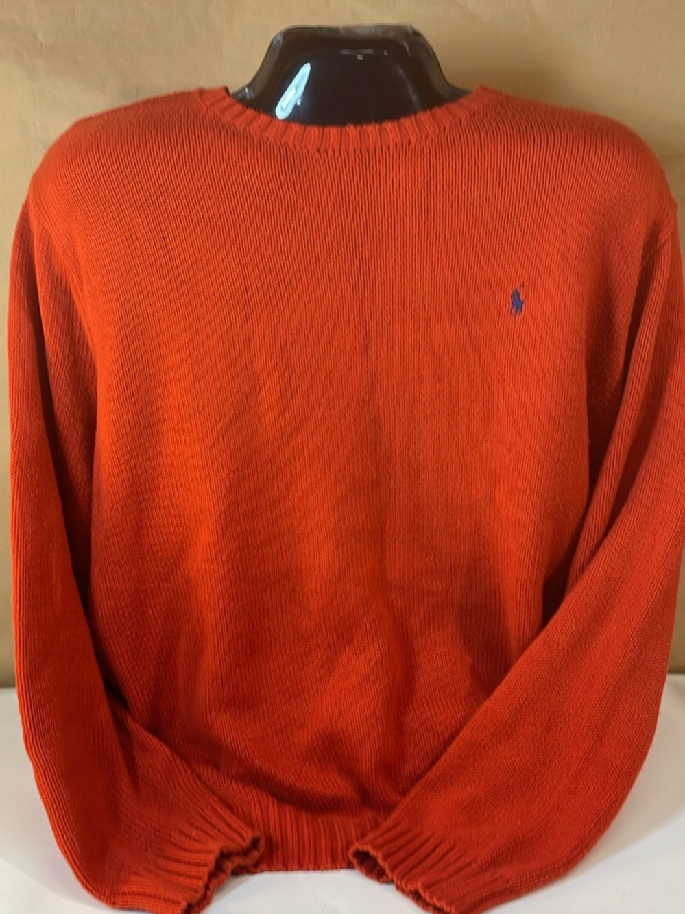 Ralph Lauren Orange Crewneck Sweater with Blue Polo Pony